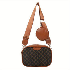 Vintage Wide Strap Square Crossbody Bag PU Leather Textured Bag Purse