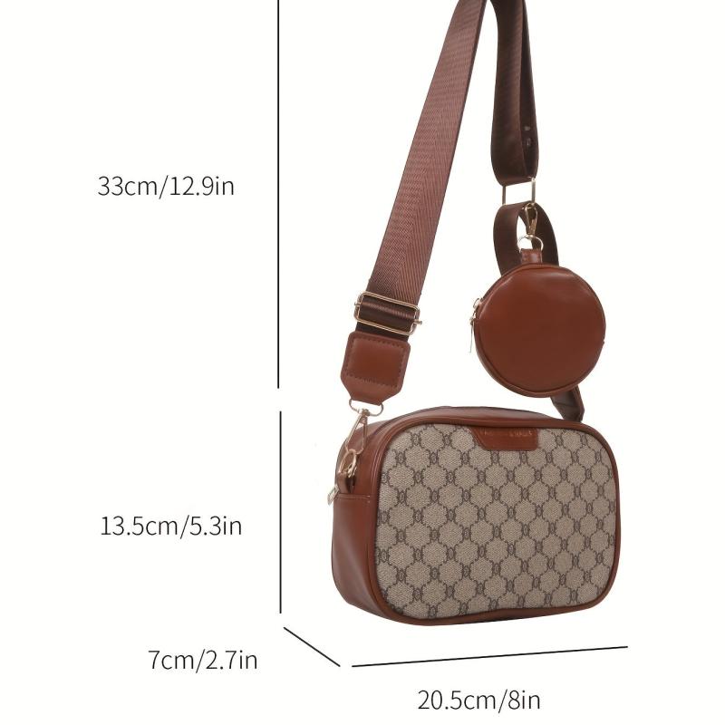 Vintage Wide Strap Square Crossbody Bag PU Leather Textured Bag Purse