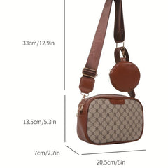 Vintage Wide Strap Square Crossbody Bag PU Leather Textured Bag Purse