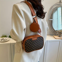 Vintage Wide Strap Square Crossbody Bag PU Leather Textured Bag Purse