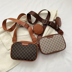 Vintage Wide Strap Square Crossbody Bag PU Leather Textured Bag Purse