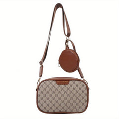 Vintage Wide Strap Square Crossbody Bag PU Leather Textured Bag Purse