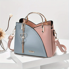 Large Capacity Tote Bag Block PU Leather Handbag Women's Casual Versatile Crossb
