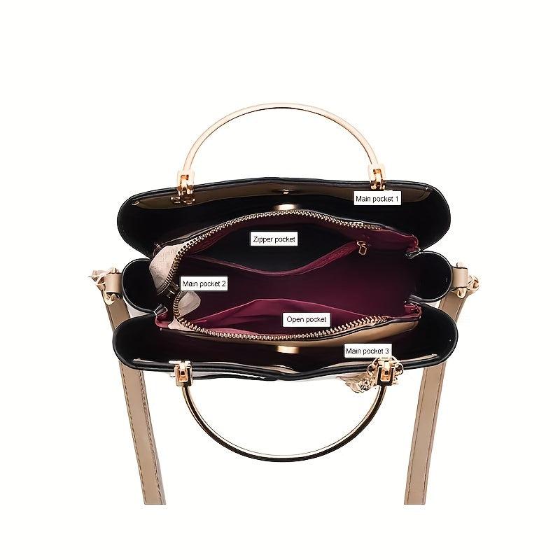 Large Capacity Tote Bag Block PU Leather Handbag Women's Casual Versatile Crossb