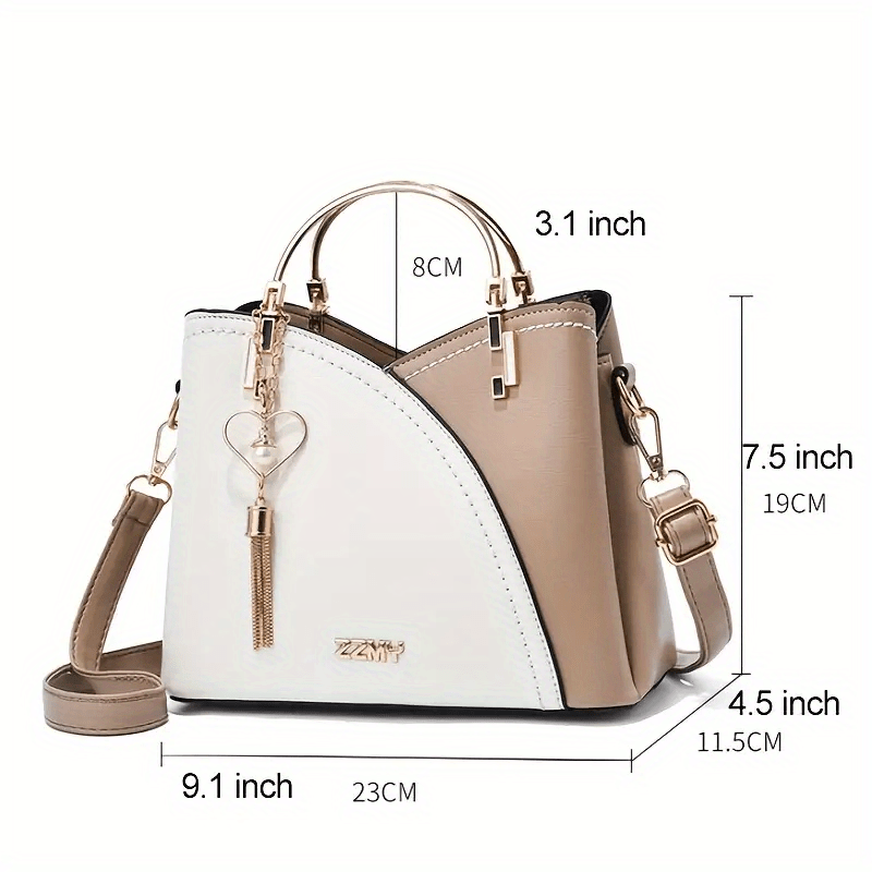 Large Capacity Tote Bag Block PU Leather Handbag Women's Casual Versatile Crossb