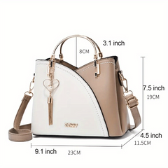 Large Capacity Tote Bag Block PU Leather Handbag Women's Casual Versatile Crossb