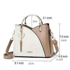 Large Capacity Tote Bag Block PU Leather Handbag Women's Casual Versatile Crossb