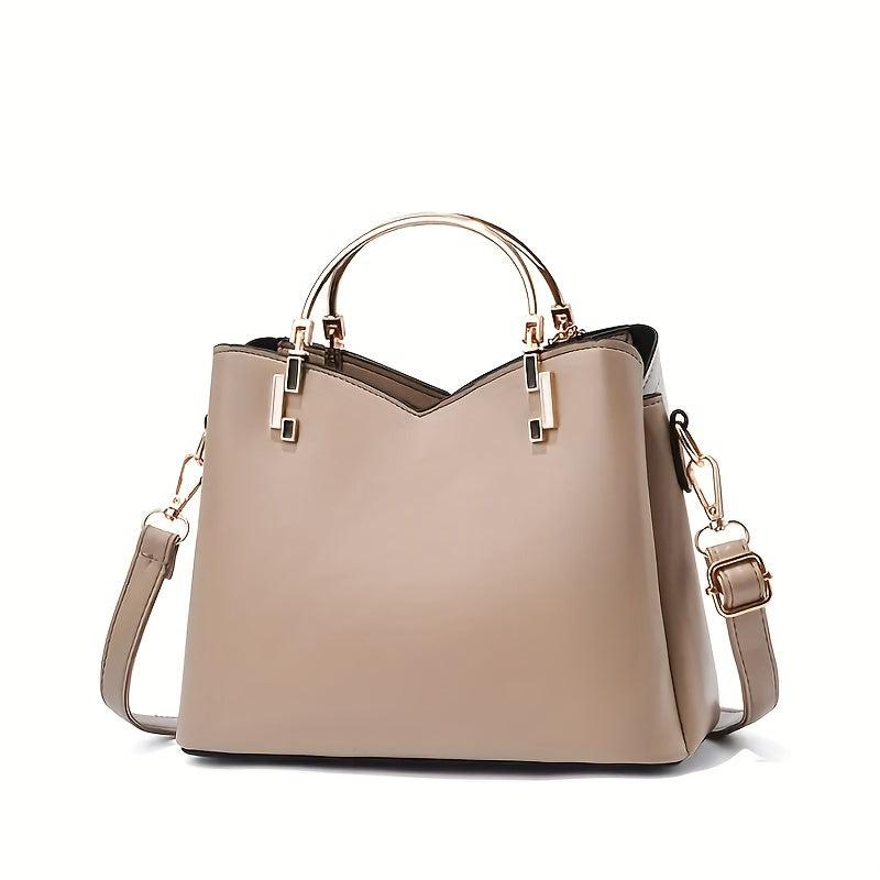 Large Capacity Tote Bag Block PU Leather Handbag Women's Casual Versatile Crossb
