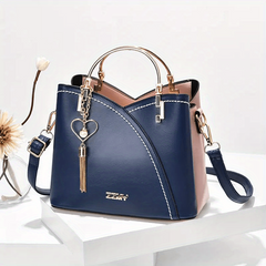 Large Capacity Tote Bag Block PU Leather Handbag Women's Casual Versatile Crossb