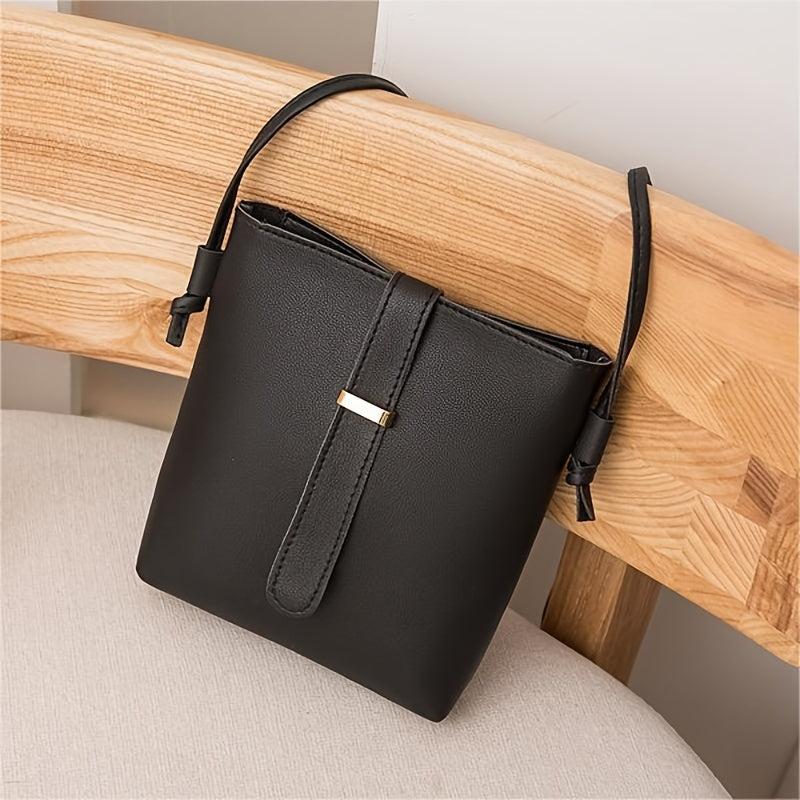 Small Solid Crossbody Square Bag Women's Buckle Decor Shoulder Bucket Bag