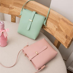 Small Solid Crossbody Square Bag Women's Buckle Decor Shoulder Bucket Bag