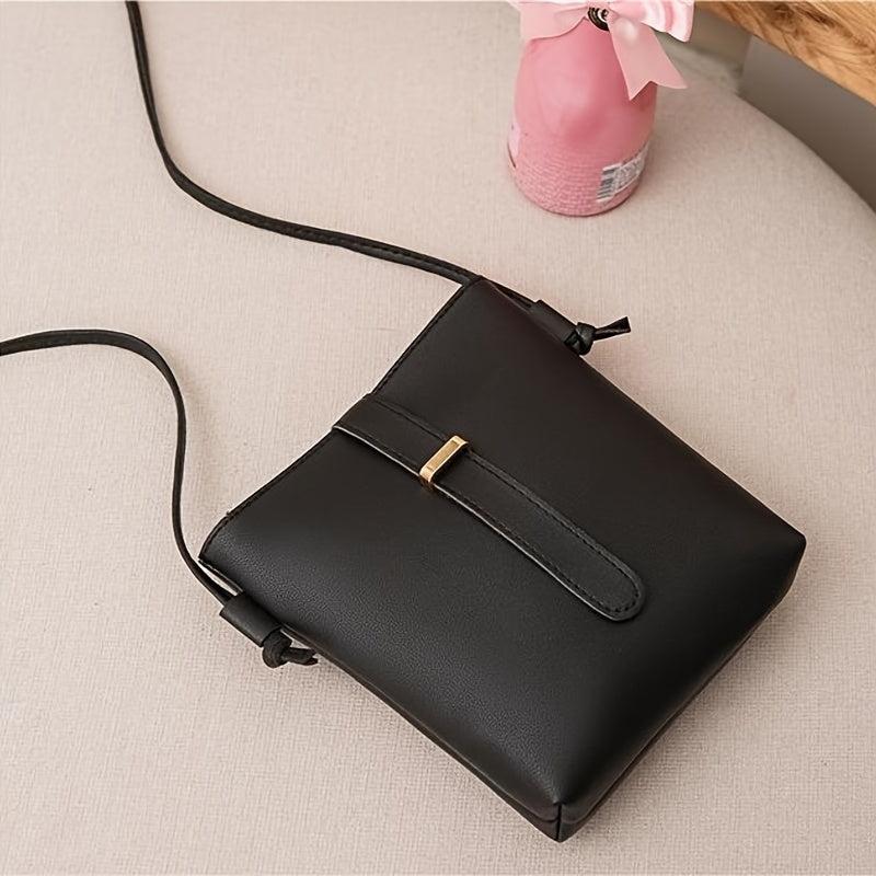 Small Solid Crossbody Square Bag Women's Buckle Decor Shoulder Bucket Bag
