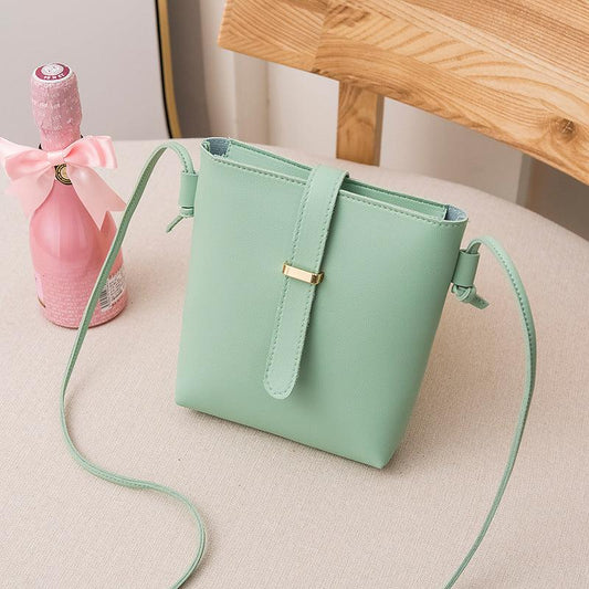 Small Solid Crossbody Square Bag Women's Buckle Decor Shoulder Bucket Bag