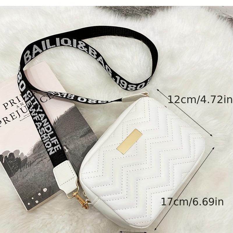 Quilted Square Crossbody Bag with Wide Strap