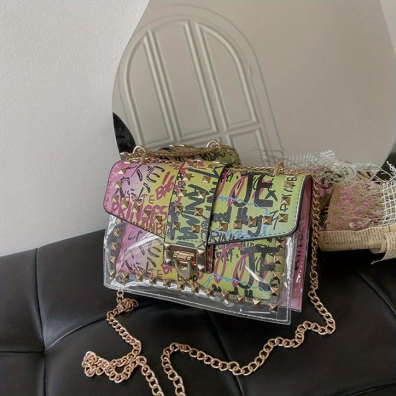 Colorful Crossbody Bag Studded Shoulder Purse