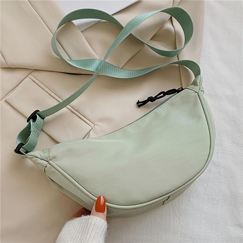 Plain Zipper Crossbody Bag Lightweight Nylon One Shoulder Bag