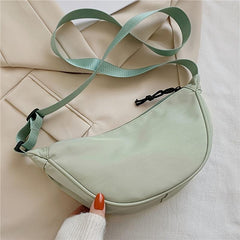 Plain Zipper Crossbody Bag Lightweight Nylon One Shoulder Bag
