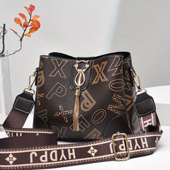 Plaid Pattern Zipper Shoulder Bag Letter Print Casual Shoulder Bag