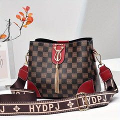 Plaid Pattern Zipper Shoulder Bag Letter Print Casual Shoulder Bag