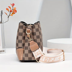 Plaid Pattern Zipper Shoulder Bag Letter Print Casual Shoulder Bag