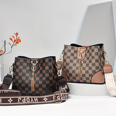 Plaid Pattern Zipper Shoulder Bag Letter Print Casual Shoulder Bag