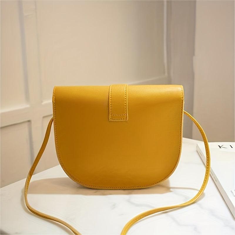 Minimalist Saddle Shoulder Bag Solid Flap Bag Crossbody For Work