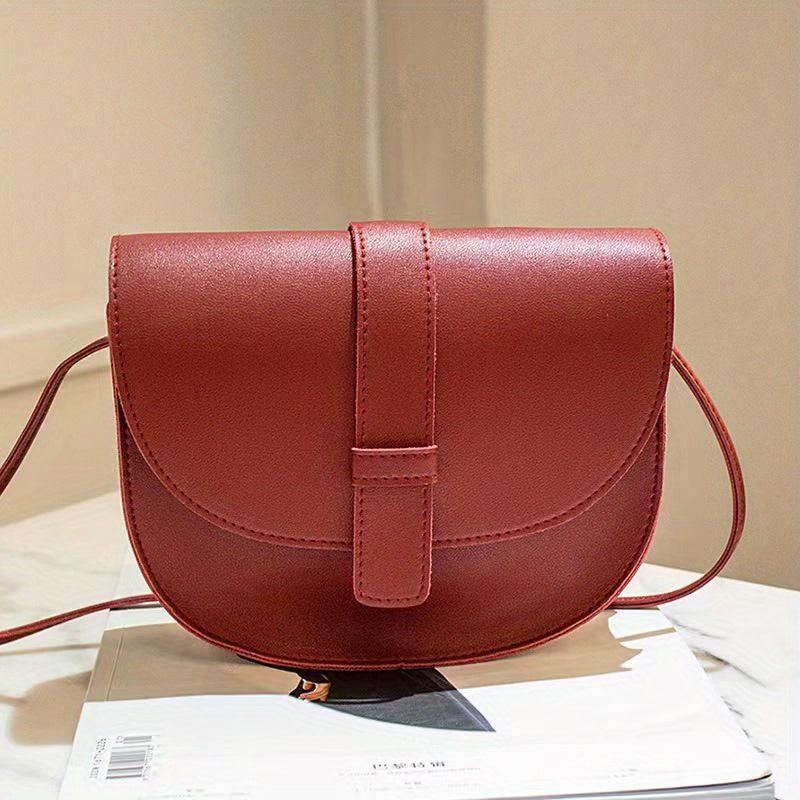 Minimalist Saddle Shoulder Bag Solid Flap Bag Crossbody For Work