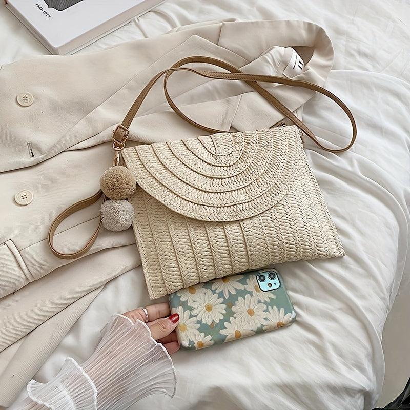 Ethnic Style Straw Handbag Summer Beach Crossbody Bag