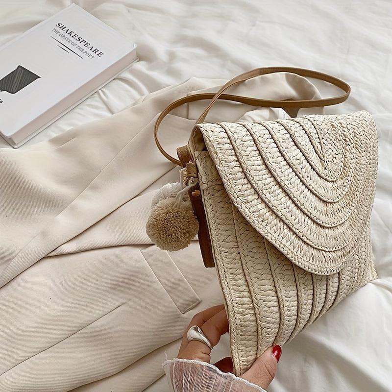 Ethnic Style Straw Handbag Summer Beach Crossbody Bag