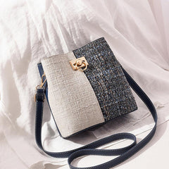 Small Block Bucket Bag Circle Buckle Crossbody Purse For Women