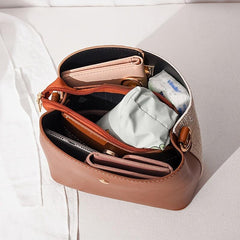 Small Block Bucket Bag Circle Buckle Crossbody Purse For Women