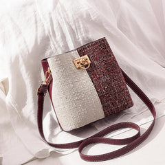 Small Block Bucket Bag Circle Buckle Crossbody Purse For Women