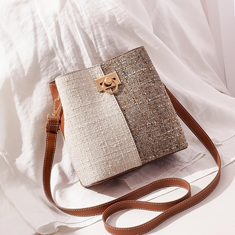 Small Block Bucket Bag Circle Buckle Crossbody Purse For Women