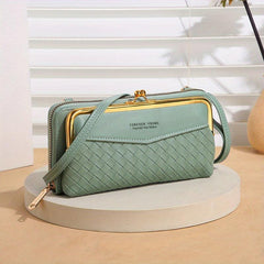 Women's Long Coin Purse Braided Shoulder Bag with Pockets