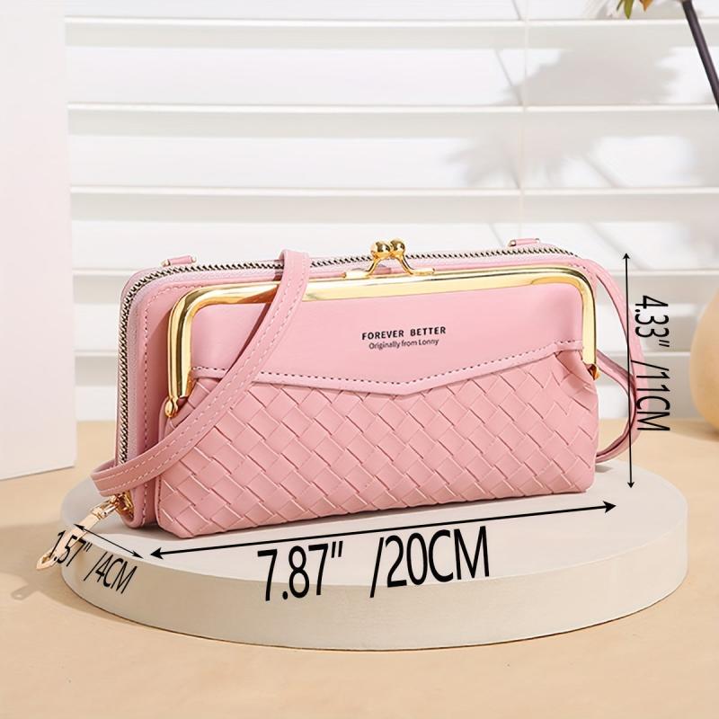 Women's Long Coin Purse Braided Shoulder Bag with Pockets