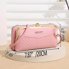 Women's Long Coin Purse Braided Shoulder Bag with Pockets
