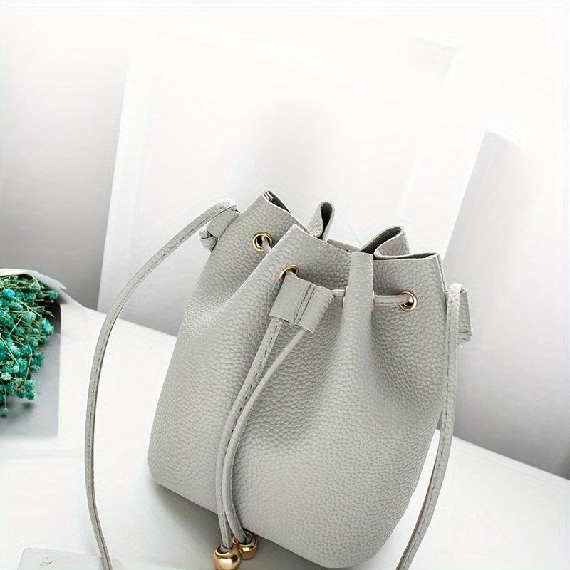 Litchi Pattern Bucket Bag Crossbody Shoulder Purse