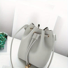 Litchi Pattern Bucket Bag Crossbody Shoulder Purse