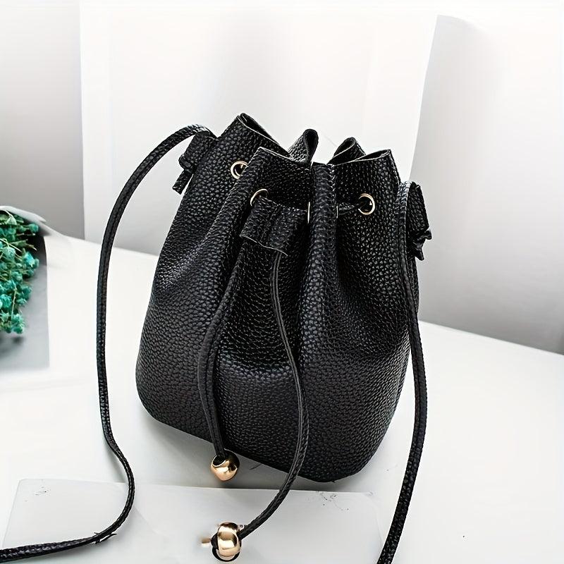 Litchi Pattern Bucket Bag Crossbody Shoulder Purse