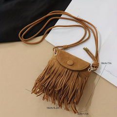 Boho Style Suede Crossbody Bag with Tassel Flap Purse Vintage Fringe