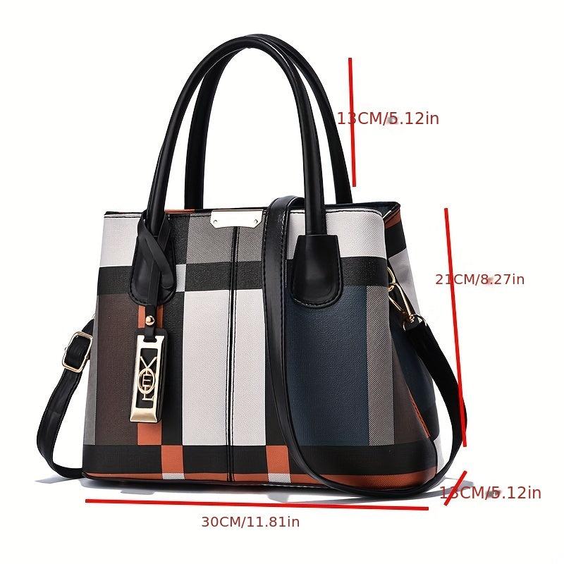 Classic Pattern Tote Shoulder Bag Vintage Satchel Bag with Pendant