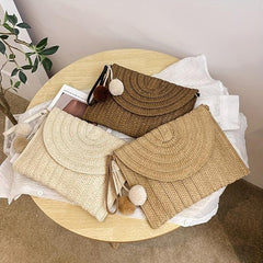 Minimalist Flap Straw Envelope Handbag Women's Clutch