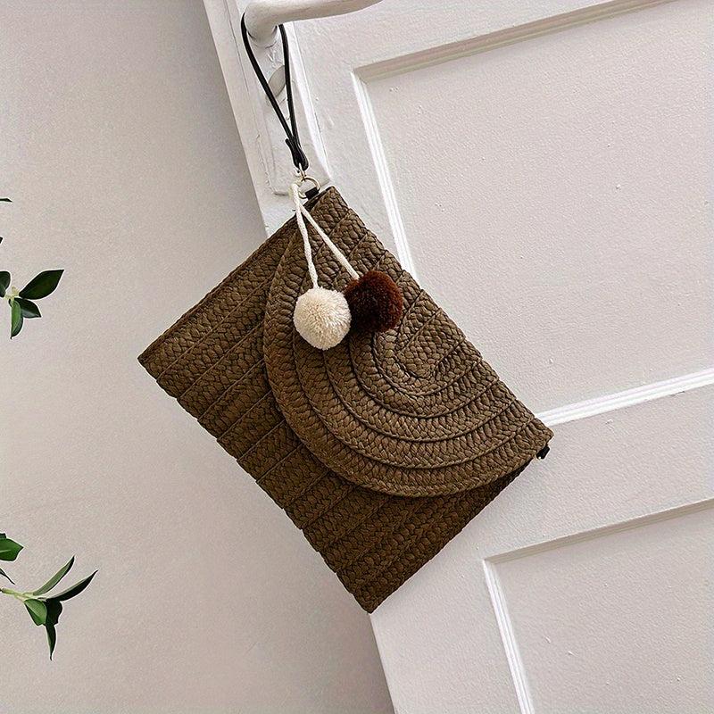 Minimalist Flap Straw Envelope Handbag Women's Clutch
