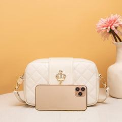 Square Bag Argyle Pattern Crossbody Bag With Crown Button & Tassel