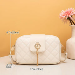 Square Bag Argyle Pattern Crossbody Bag With Crown Button & Tassel