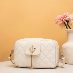 Square Bag Argyle Pattern Crossbody Bag With Crown Button & Tassel