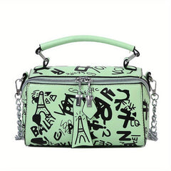Graffiti Chain Crossbody Bag Small Zipper Box Purse