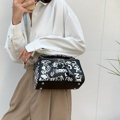 Graffiti Chain Crossbody Bag Small Zipper Box Purse