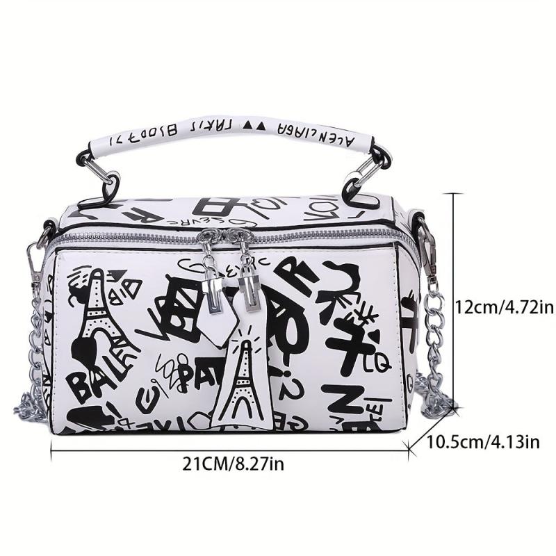 Graffiti Chain Crossbody Bag Small Zipper Box Purse