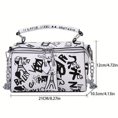 Graffiti Chain Crossbody Bag Small Zipper Box Purse